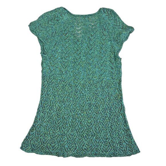 Talbots Knit Sweater XL Green Mixed Cable Space Dye Linen Cotton Blend Casual - Picture 2 of 7